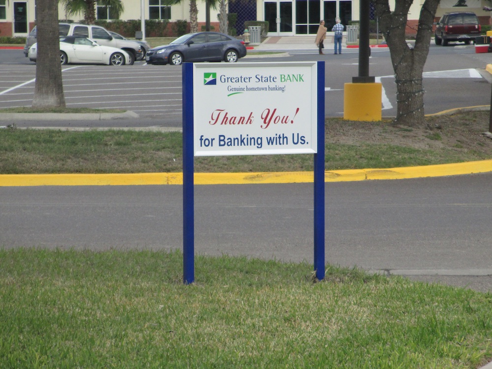 greater state bank directional sign