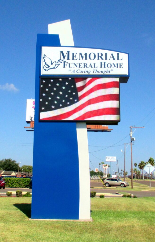 memorial funeral home pylon color video sign