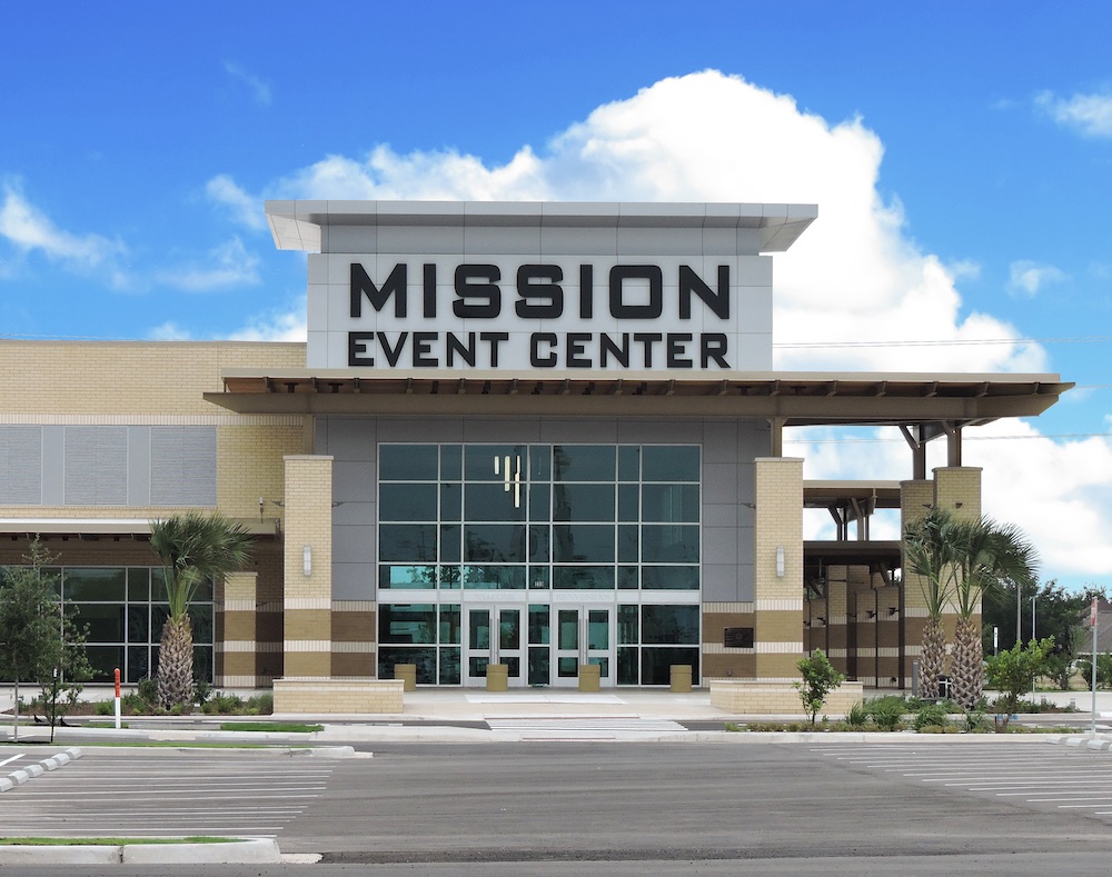 mission event center back lit channel letter sign