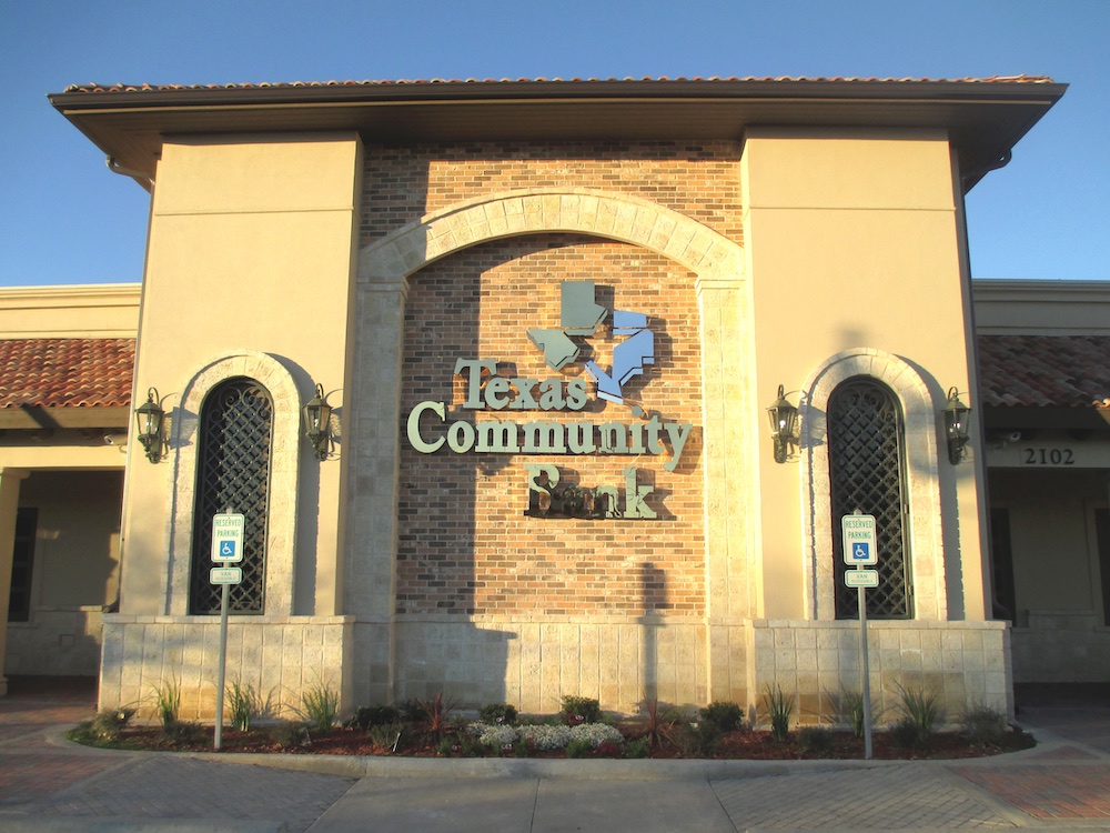 texas community bank back lit channel letter sign